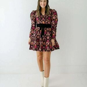Beyond by Vera Heidi Dress Puff Shoulder‎ Long Sleeve Floral A Line NO BELT